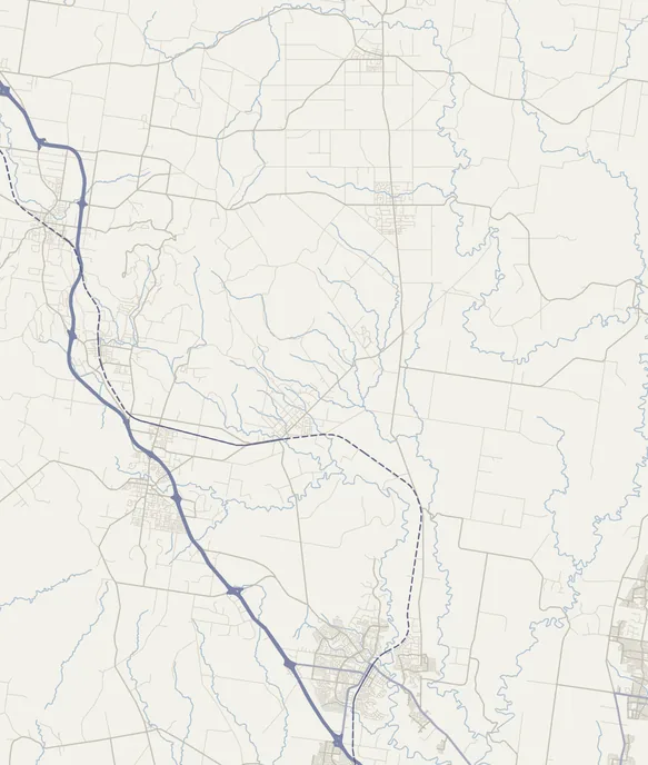 Map of where we work: our base in Clarkefield, with Sunbury to the south, Riddells Creek and Gisborne to the west, and Romsey and Lancefield to the north